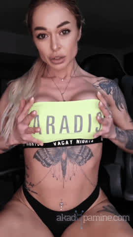 Blonde Fake Tits MILF Tattoo gif