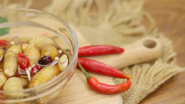 Coconut worm in Thai fish sauce