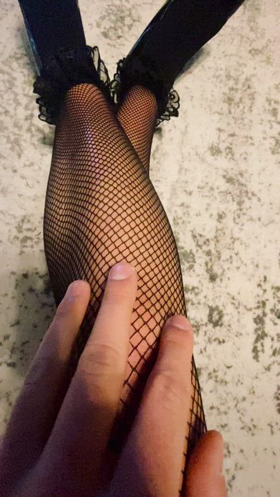 Crossdressing Fishnet Sissy gif