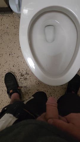 amateur bathroom big dick bisexual gay peeing piss pissing public solo gif