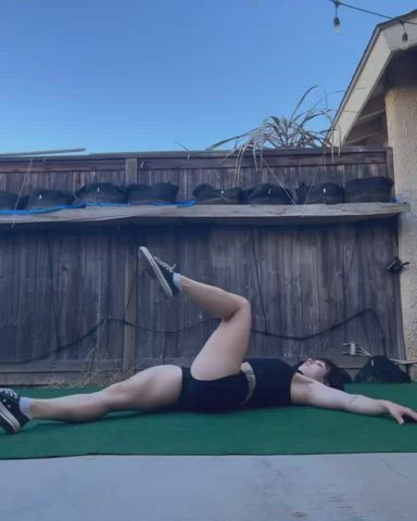 brunette petite stretching gif