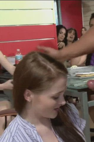 cock milking cum cumshot facial party pretty public redhead uncut gif