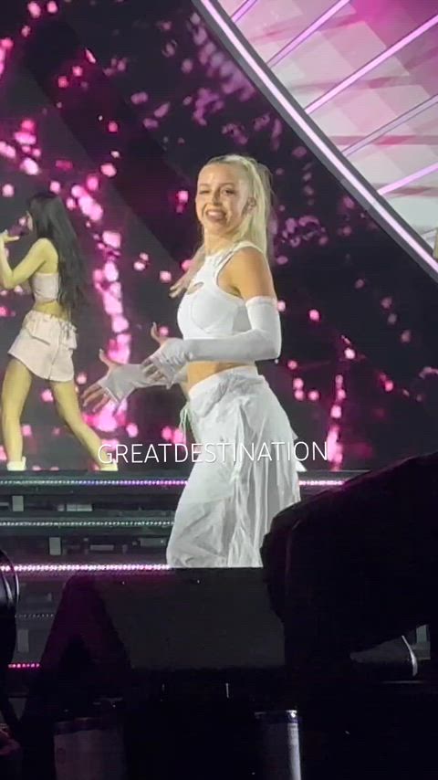 blonde brunette dancing tease kpop gif