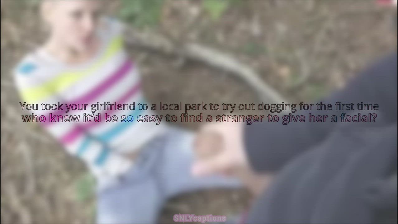 Caption Cuckold Dogging Facial Girlfriend Hotwife Public Sharing Stranger gif