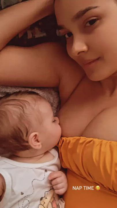 Australian Breastfeeding Brunette gif