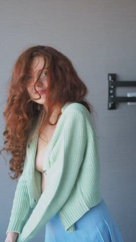 Shy redhead with tiny boobs