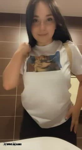 Amateur Bathroom Big Tits Boobs Exposed Flashing Public Teen Tits gif