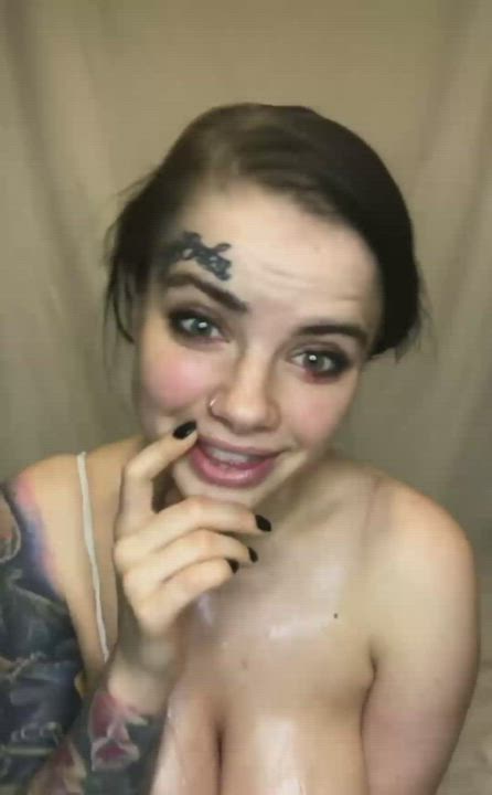 Big Tits Nipple Piercing Oiled (Reveal)