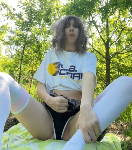 anal cum cumshot femboy gay masturbating outdoor sissy teen trans gif