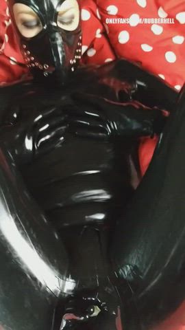 catsuit condom fingering latex latex gloves orgasm pussy rubber gif