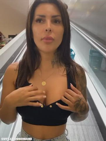 Boobs Brunette Flashing Public Tits gif