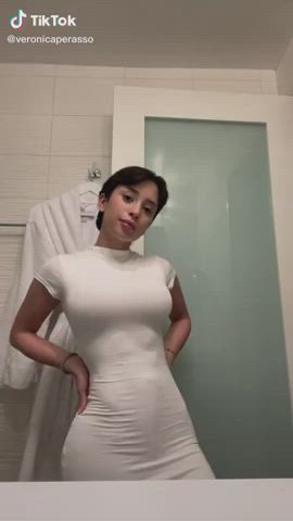 Big Tits Boobs Brunette Dancing Dress Short Hair TikTok gif