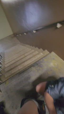 Sucking cock in a public stairwell