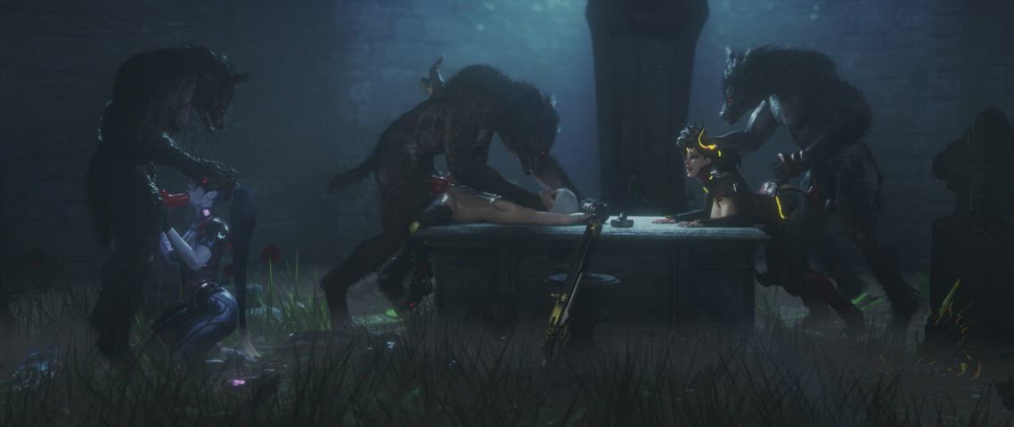 Widow Ashe Mercy get fucked by werewolfs (VGerotica)