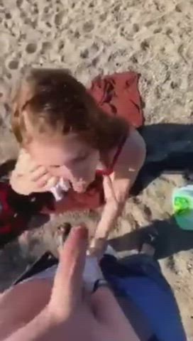 Amateur Beach Blowjob Brunette gif