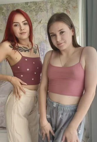 lesbian natural tits shaved pussy small tits tattoo teen tiktok gif