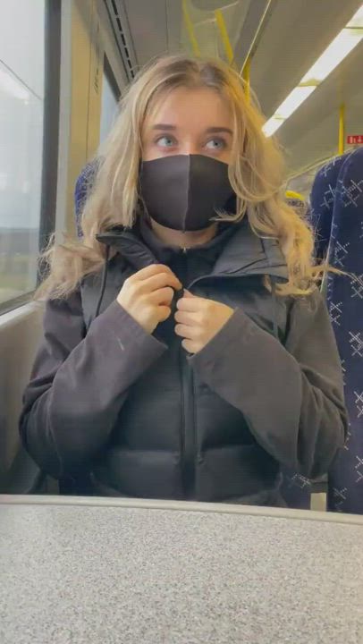 Big Tits Blonde Flashing Public Teen gif