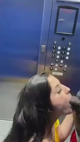 bbc blowjob cumshot elevator interracial white girl gif