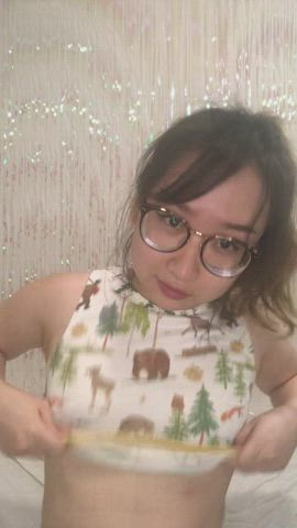 Cute Asian scientist with glasses (me) doing a boob drop ?