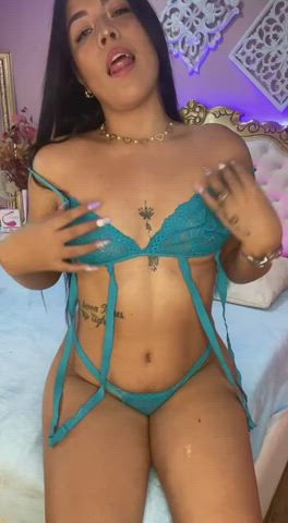 latina lingerie long hair nipples tattoo tease tits gif