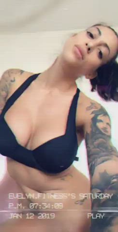 Big Tits Fitness Latina Masturbating Pussy Tattoo gif