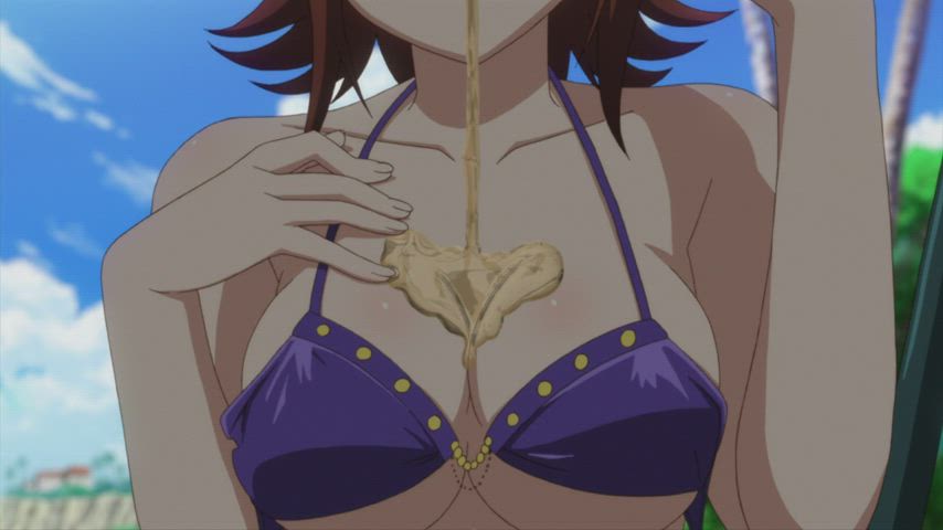 anime bikini boobs ecchi oil oiled swimsuit gif