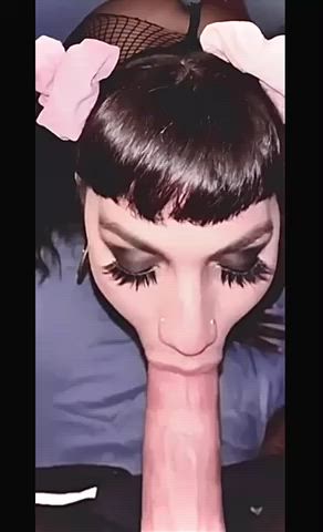 Filling pigtailed goth’s throat with a fat cock