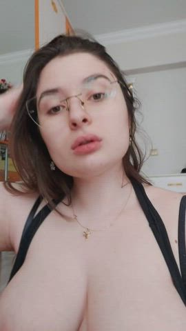 big ass big tits curvy glasses masturbating nipples pussy solo turkish gif