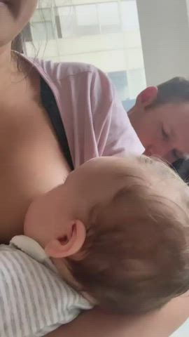 Australian Breastfeeding Brunette gif