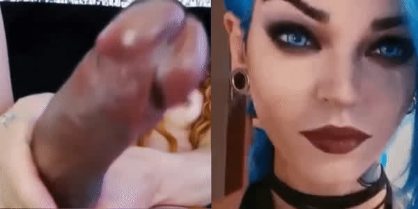 cock cosplay cum cumshot split screen porn trans gif