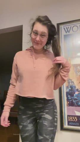 brunette clothed cute gif