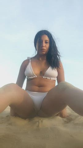 Beach Brunette Exhibitionist Tits r/PLASTT gif