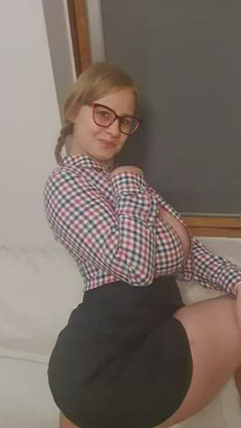 Ass Spread BBW Big Ass Big Tits Eye Contact Glasses Schoolgirl Smile Teacher Teasing