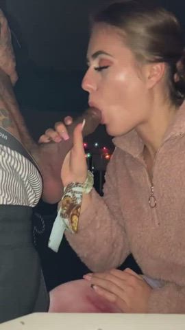 bbc blowjob brunette deepthroat face fuck homemade interracial onlyfans public gif