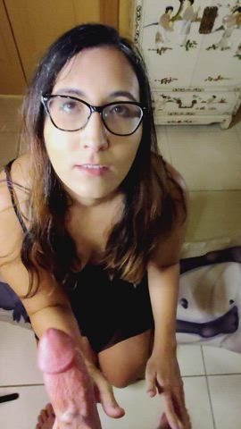 Amateur Blowjob Glasses Lingerie Tits gif