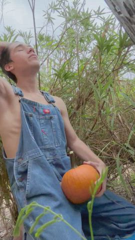 Fucking a pumpkin outside