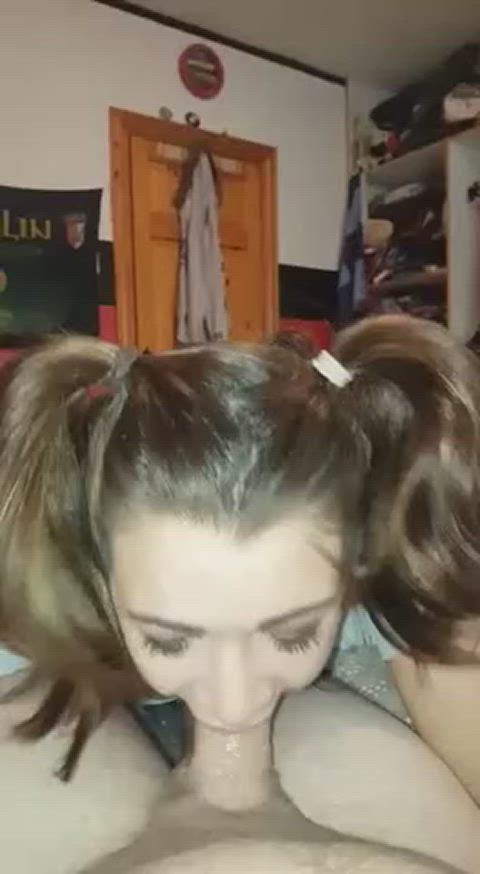 amateur big dick blowjob pigtails gif