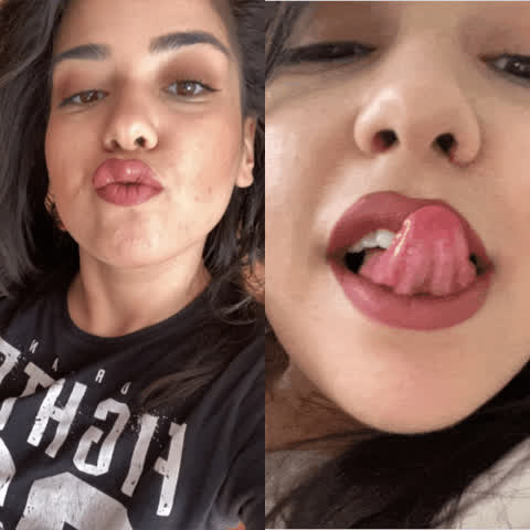brunette licking lips gif
