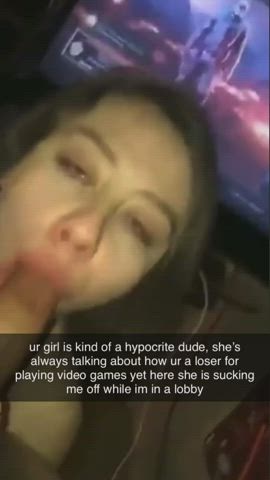 BBC Blowjob Caption Cheating Deepthroat Girlfriend Interracial Lips White Girl gif