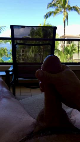 Hotel balcony cumshot