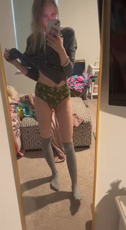 knee high socks panties skinny socks tits gif