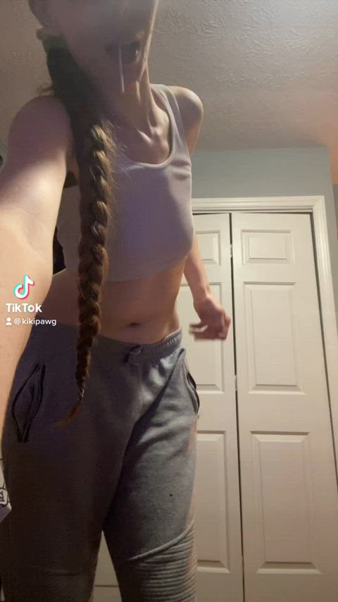 clothed long hair small tits tiktok gif