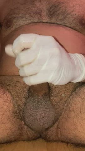 Latex gloves + olive oil = great cumshot