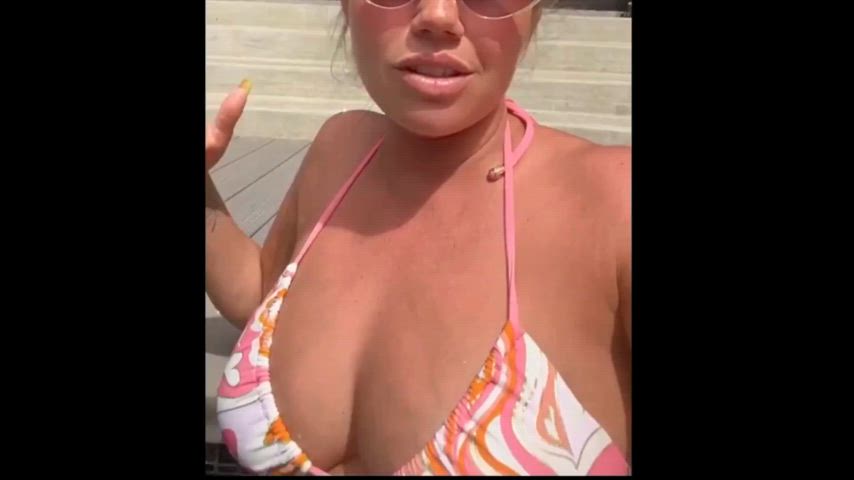 big tits bikini blonde pool gif