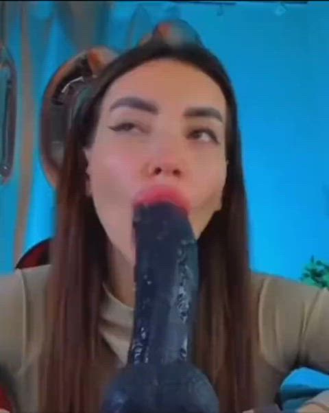 blowjob dildo huge dildo gagging gif