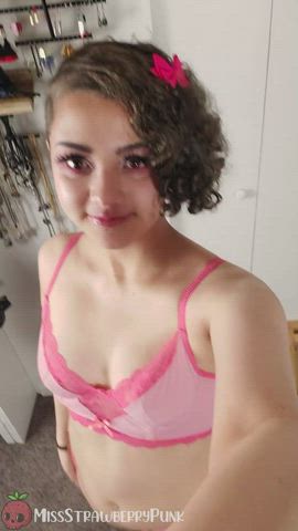 amateur ass butt plug lingerie panties pink selfie short hair underwear gif