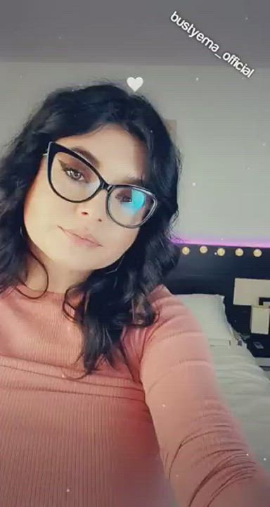 Big Tits Brunette Camgirl Female Glasses Huge Tits gif