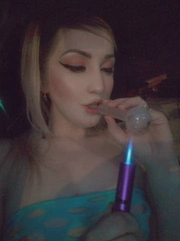 blonde cute smoking gif