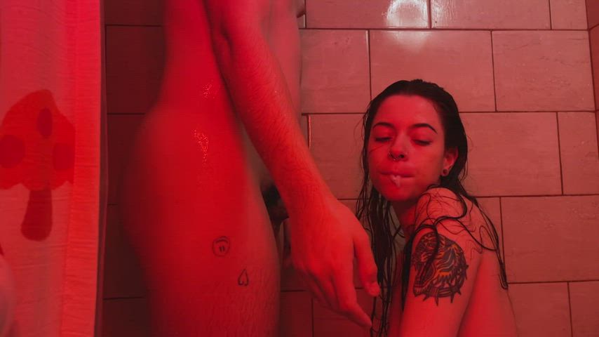 blowjob cunnilingus lesbian shower spit trans worship gif