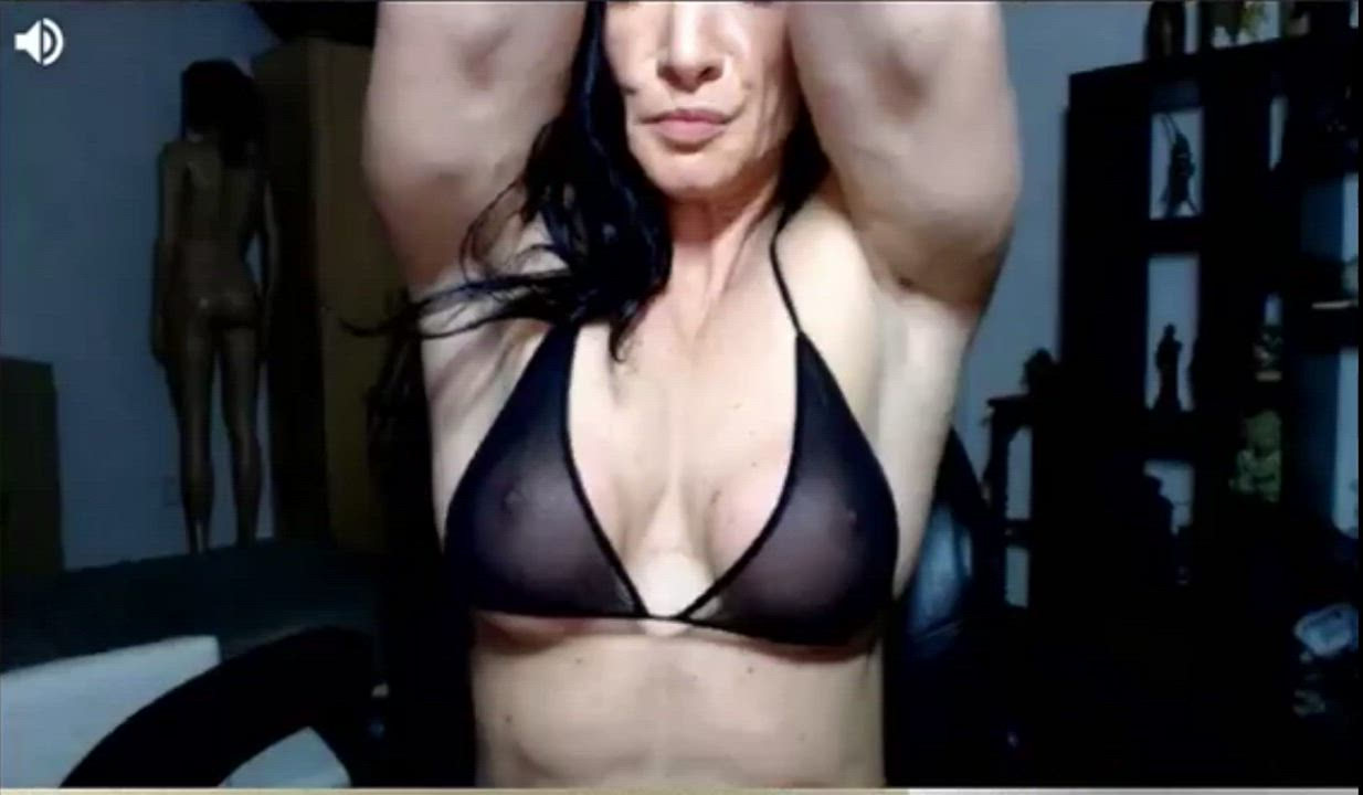 big tits bodybuilder fake tits muscular milf gif